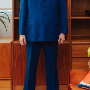 Mens Blue Tailored Suit Jacket and Trousers